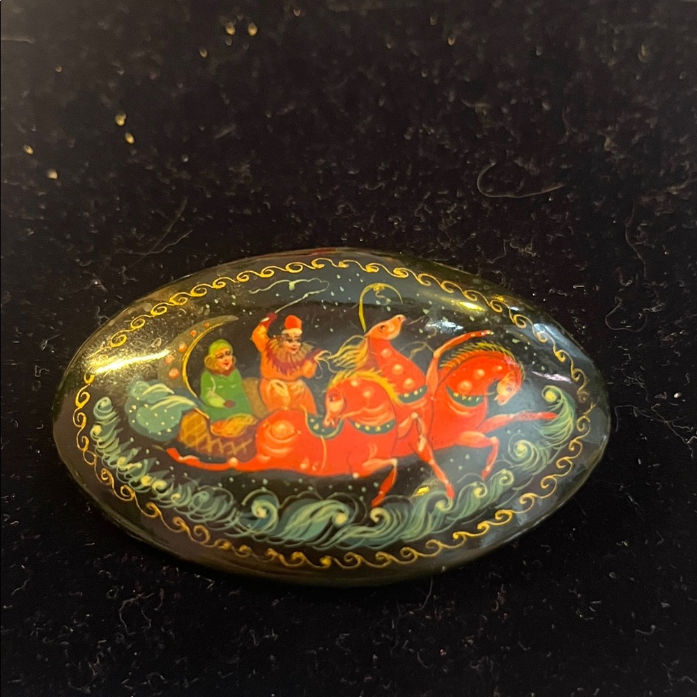 Painted Black and Red Decorative Brooch Russian?
